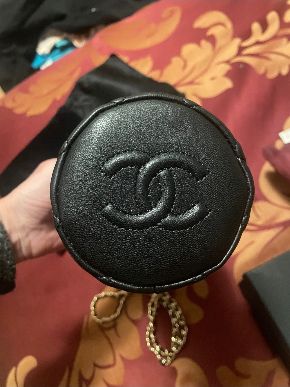 GWP Black Quilted Lambskin Mini Bucket with Gold Chain and Pearl Strap - Picture 14 of 17